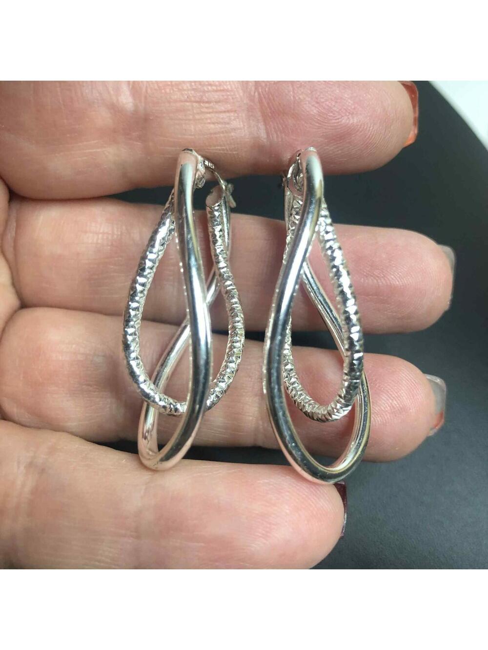 7097 VNTG JACMEL MAURITIUS JCM sterling 925 Elongated twist hoop earrings 6.2g